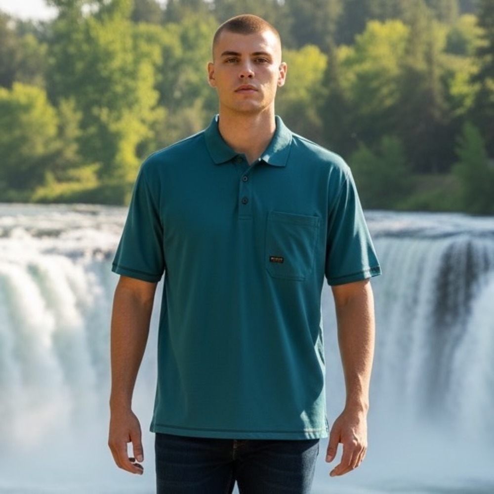 Ariat Rebar Mens XXL Teal Blue Short Sleeve Pocket Polo Shirt Workwear 10034878